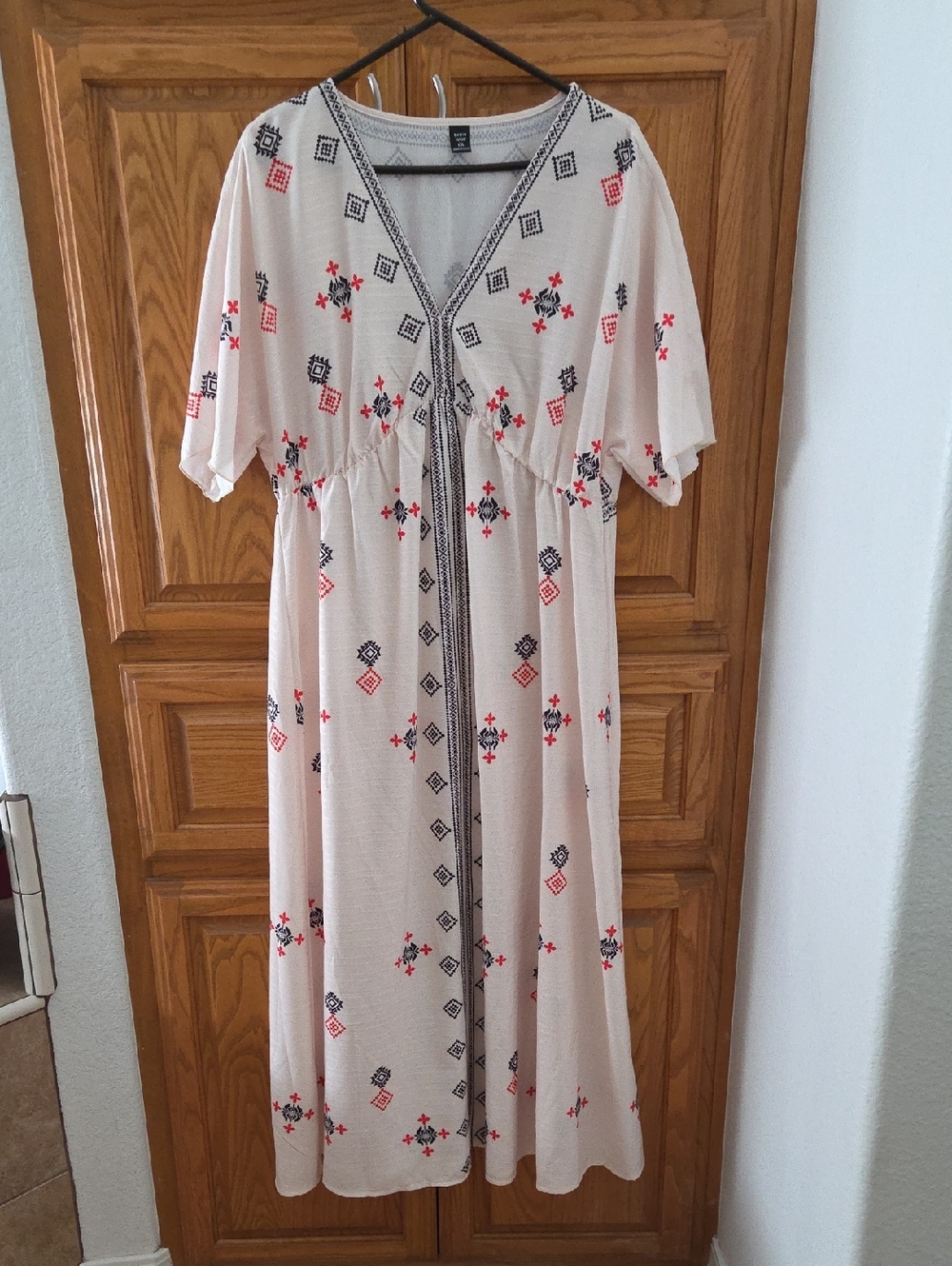 SHEIN Cream Maxi Dress with Red & Black